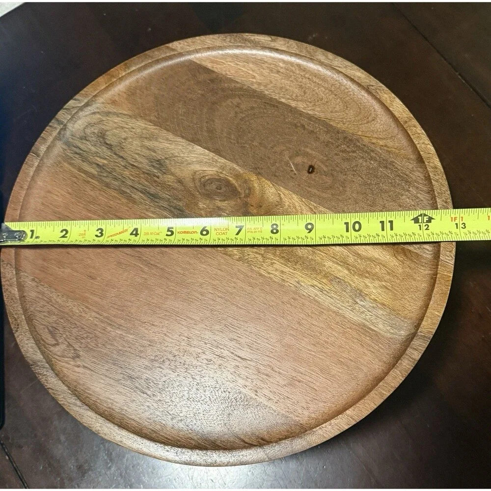 13” Mango Wood Round Ribbed Pedestal Cake Stand Serving Made in India World Mkt